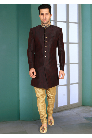 Black With Gold Color Designer Indo Western Sherwani